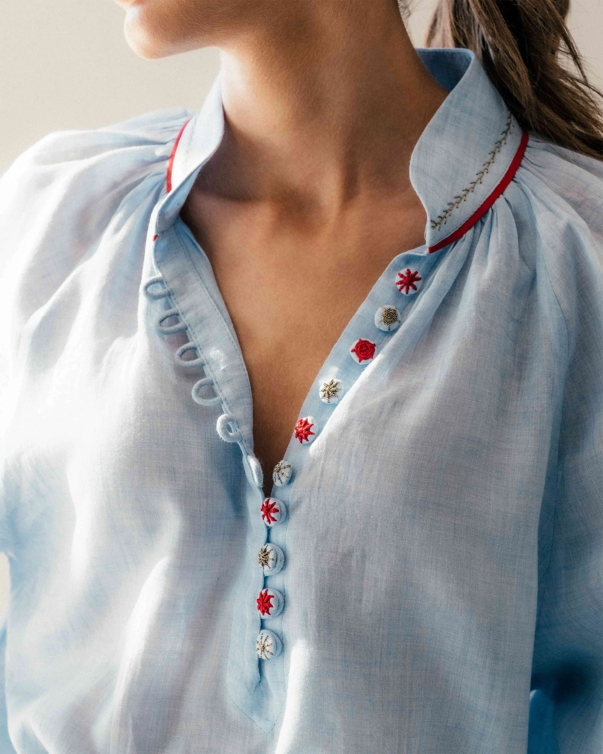 Golab Blouse - Blue & Red (Limited Edition) by RosewaterHouse