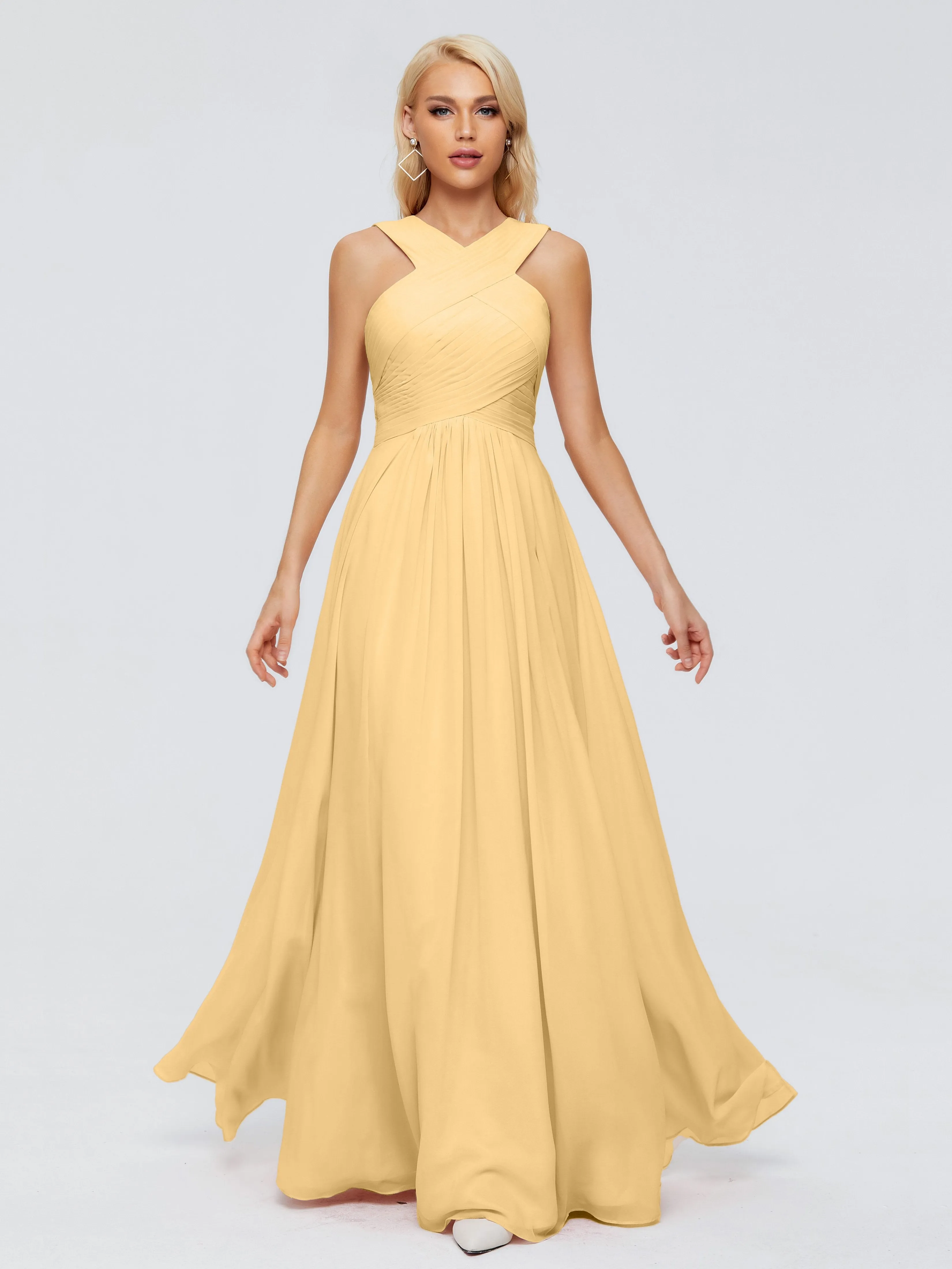 Gold Bridesmaid Dresses Aliyah Charming A-Line Straps Chiffon Bridesmaid Dresses