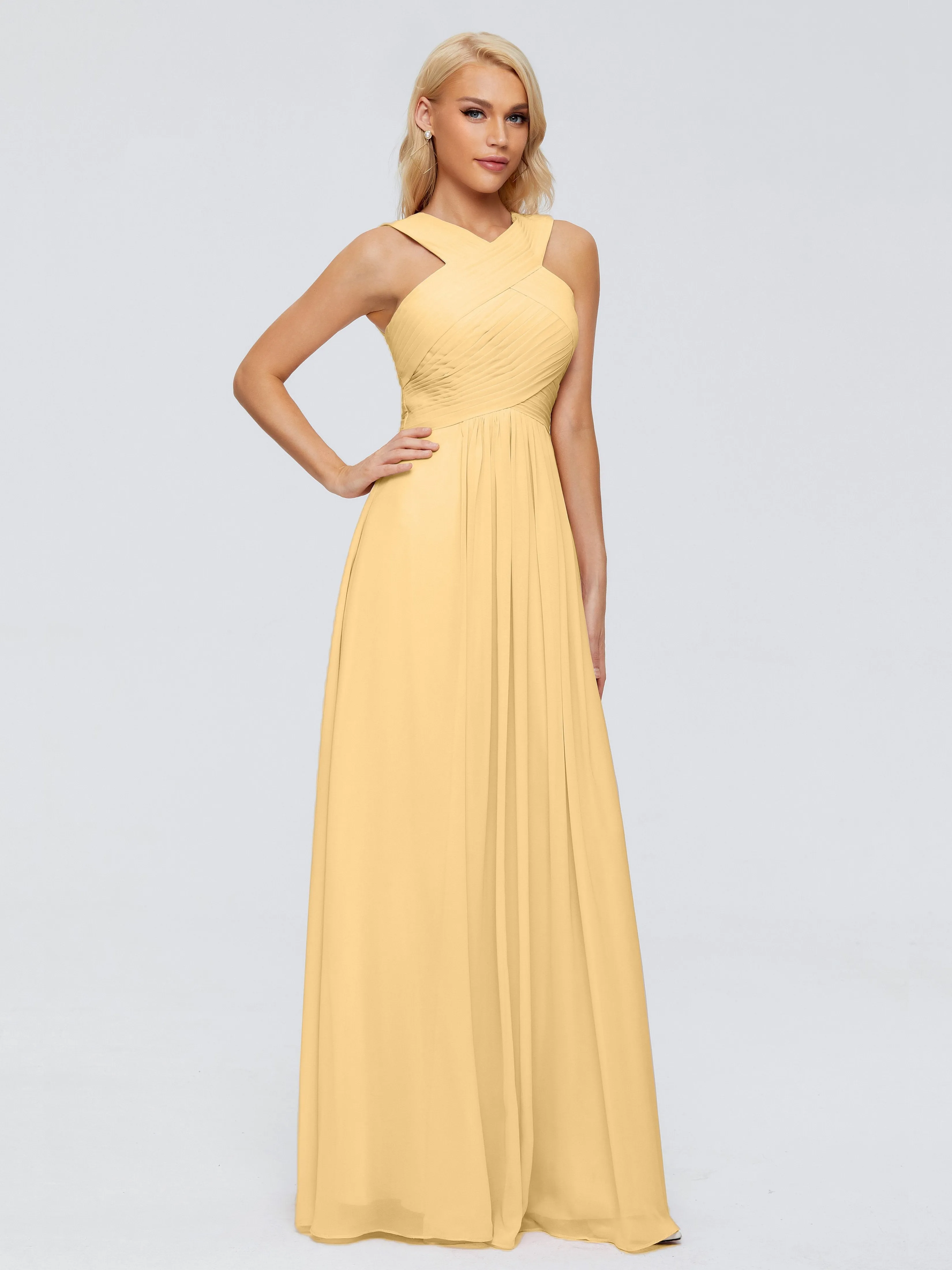 Gold Bridesmaid Dresses Aliyah Charming A-Line Straps Chiffon Bridesmaid Dresses