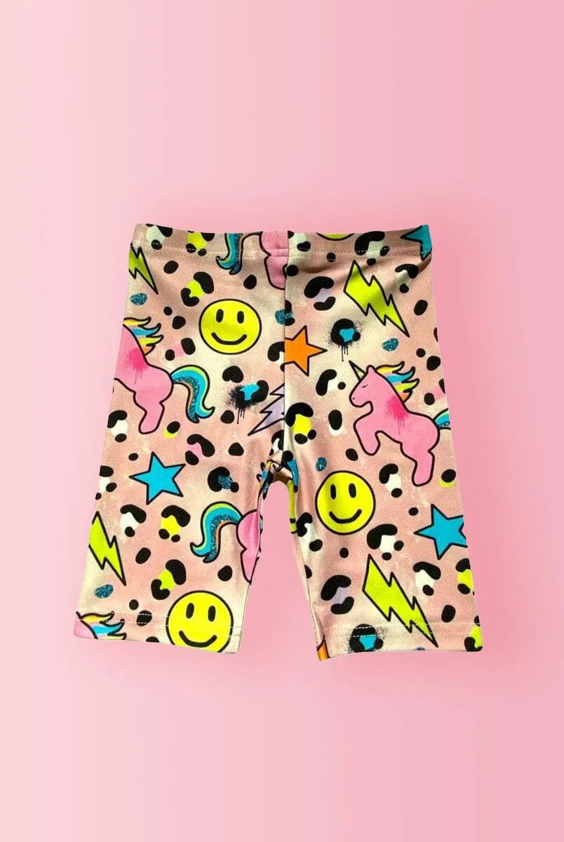 Happy Emoji Unicorn Biker Shorts