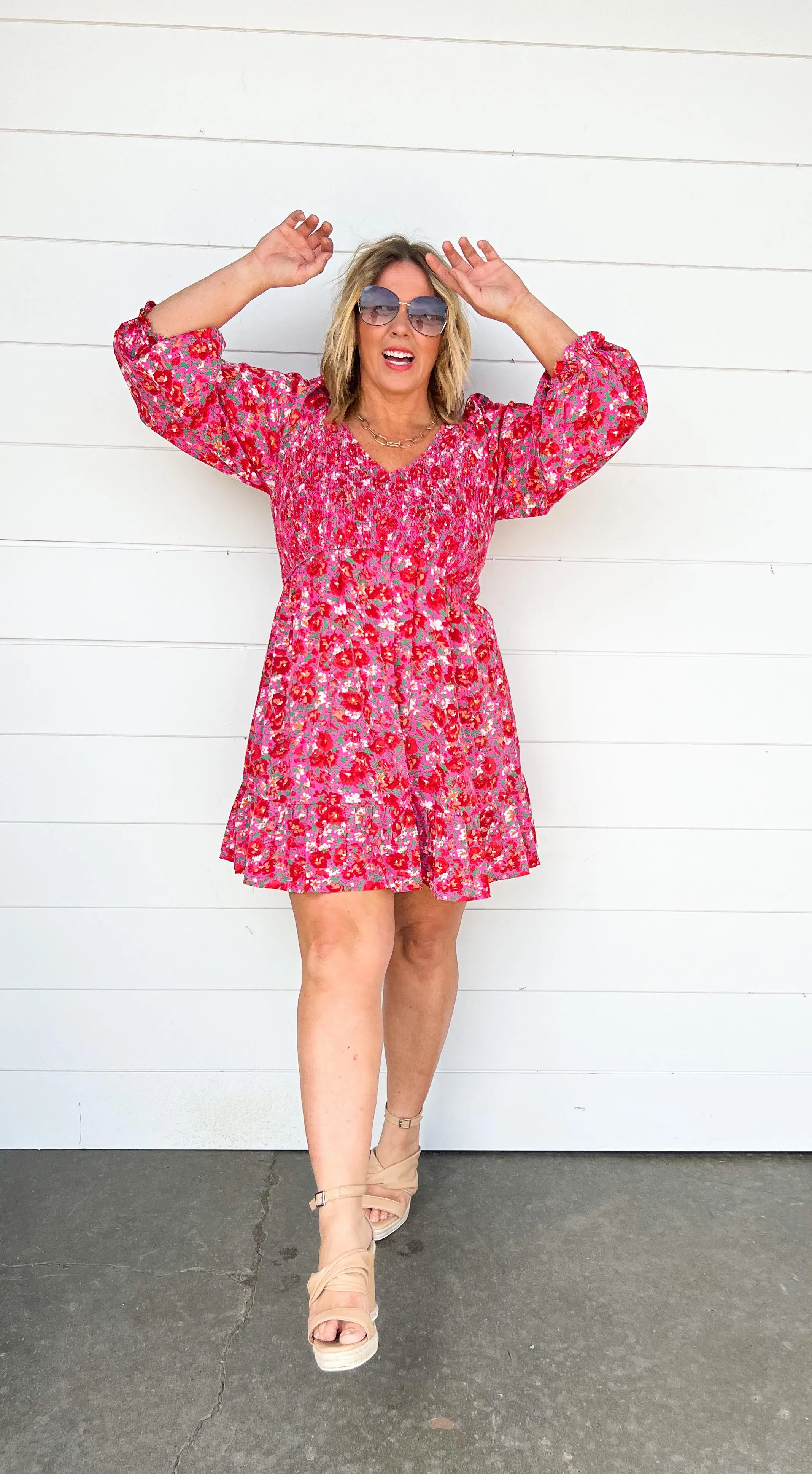 Hot Pink Floral Dress - Final Sale