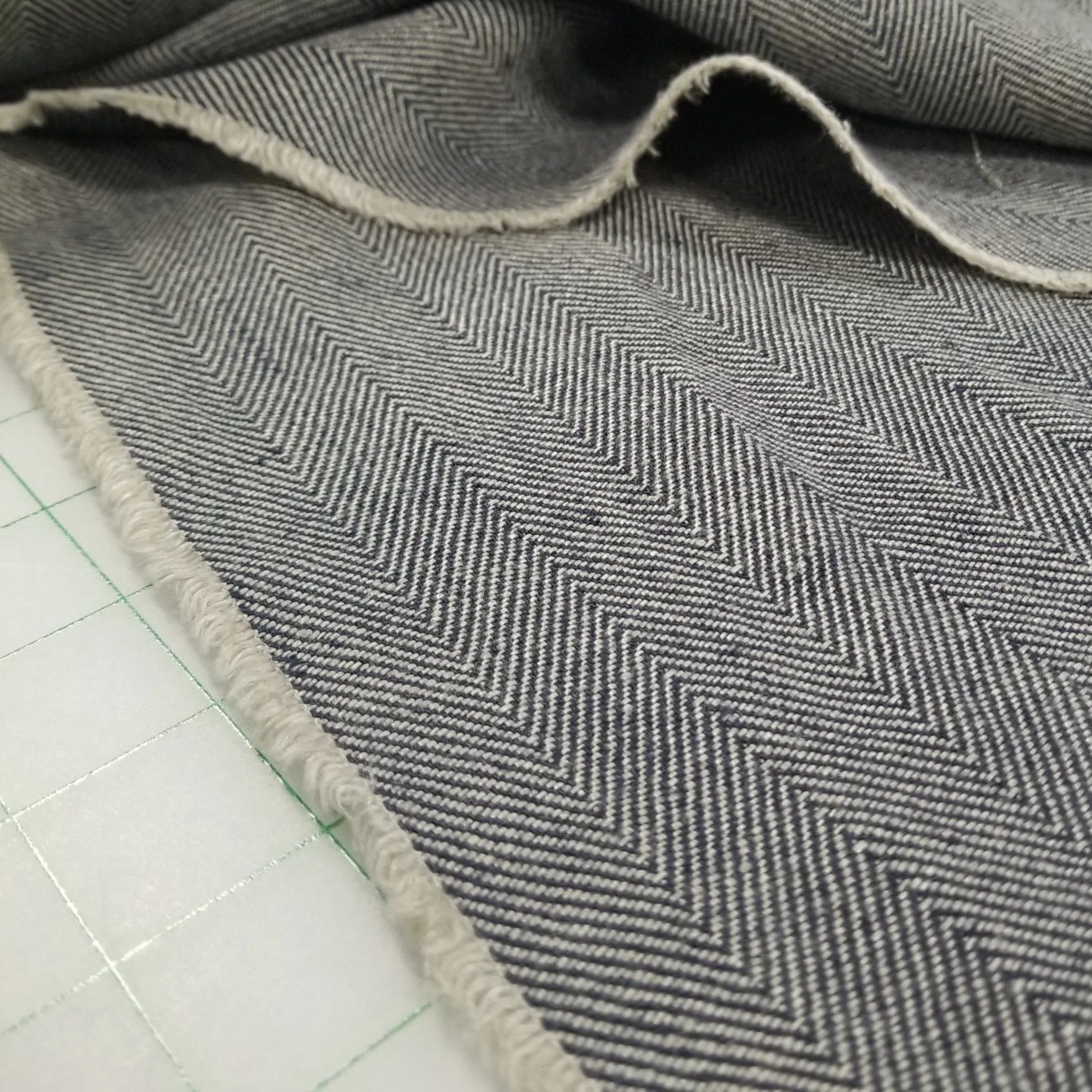 Irish Pure Linen Dark Navy Herringbone Bottomweight Spence Bryson Woven 300 GSM- by the yard