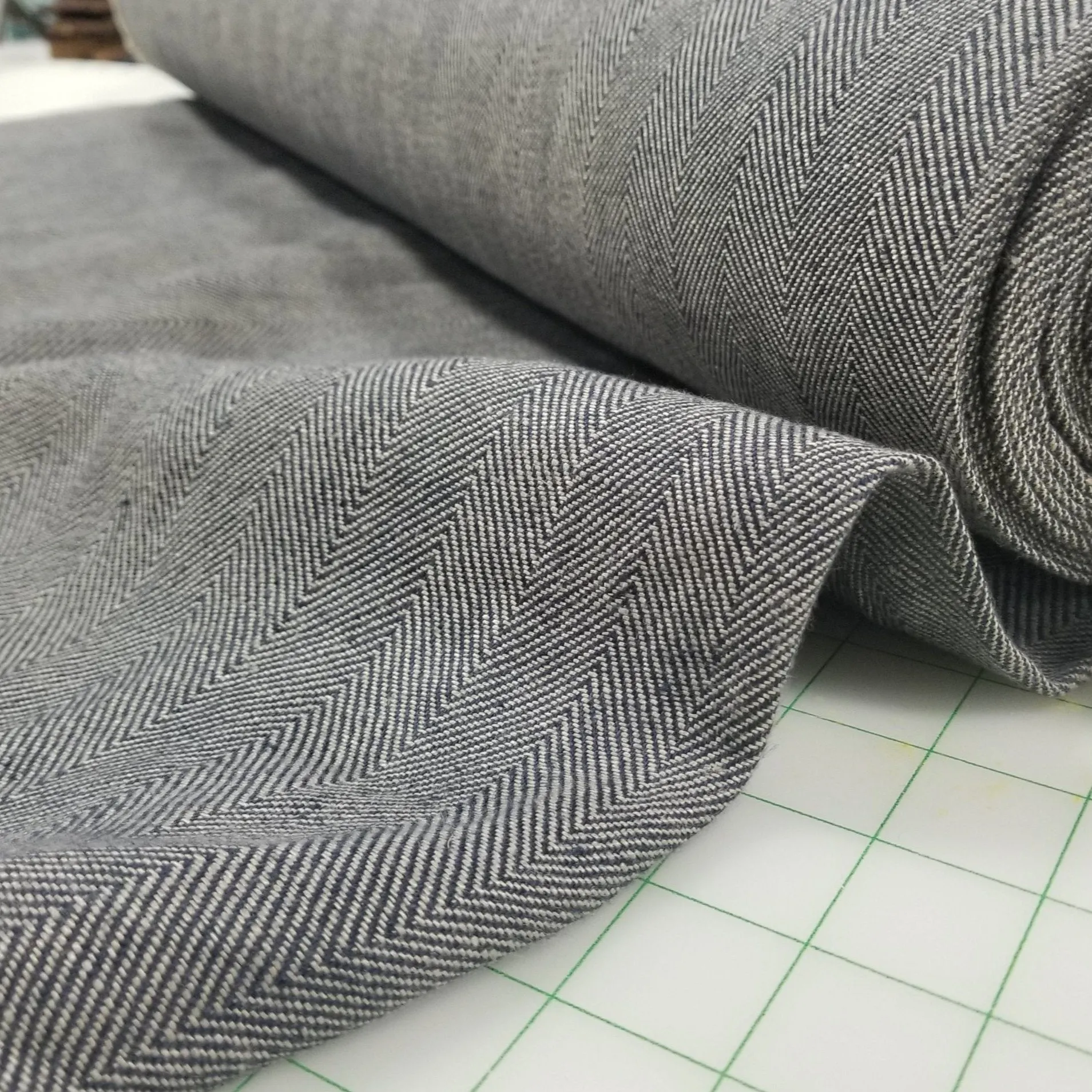 Irish Pure Linen Dark Navy Herringbone Bottomweight Spence Bryson Woven 300 GSM- by the yard