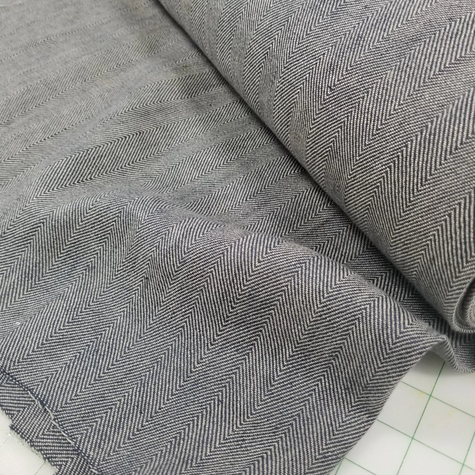 Irish Pure Linen Dark Navy Herringbone Bottomweight Spence Bryson Woven 300 GSM- by the yard