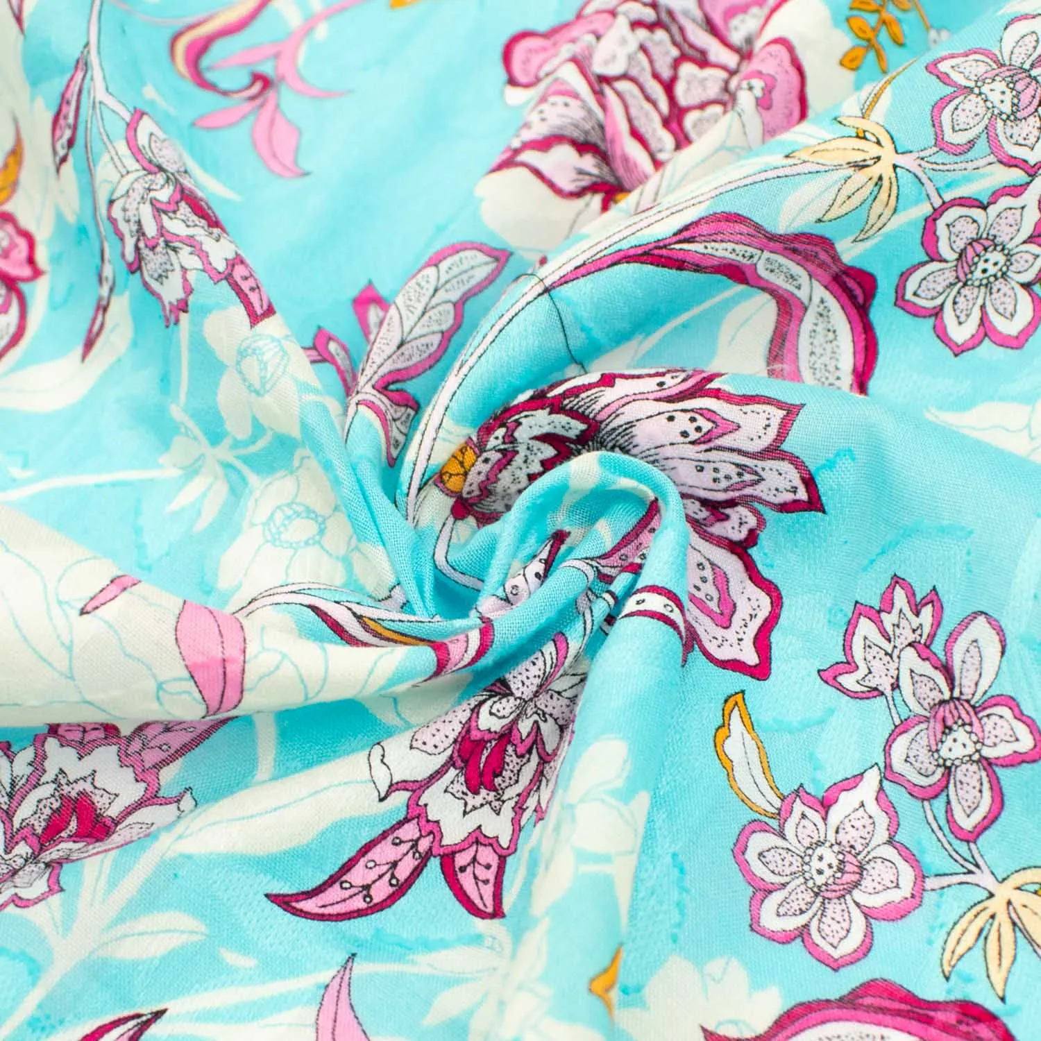 Japanese Pure Cotton Lawn Prints Design-144 Pink Abstract Flowers on Blue