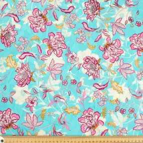 Japanese Pure Cotton Lawn Prints Design-144 Pink Abstract Flowers on Blue