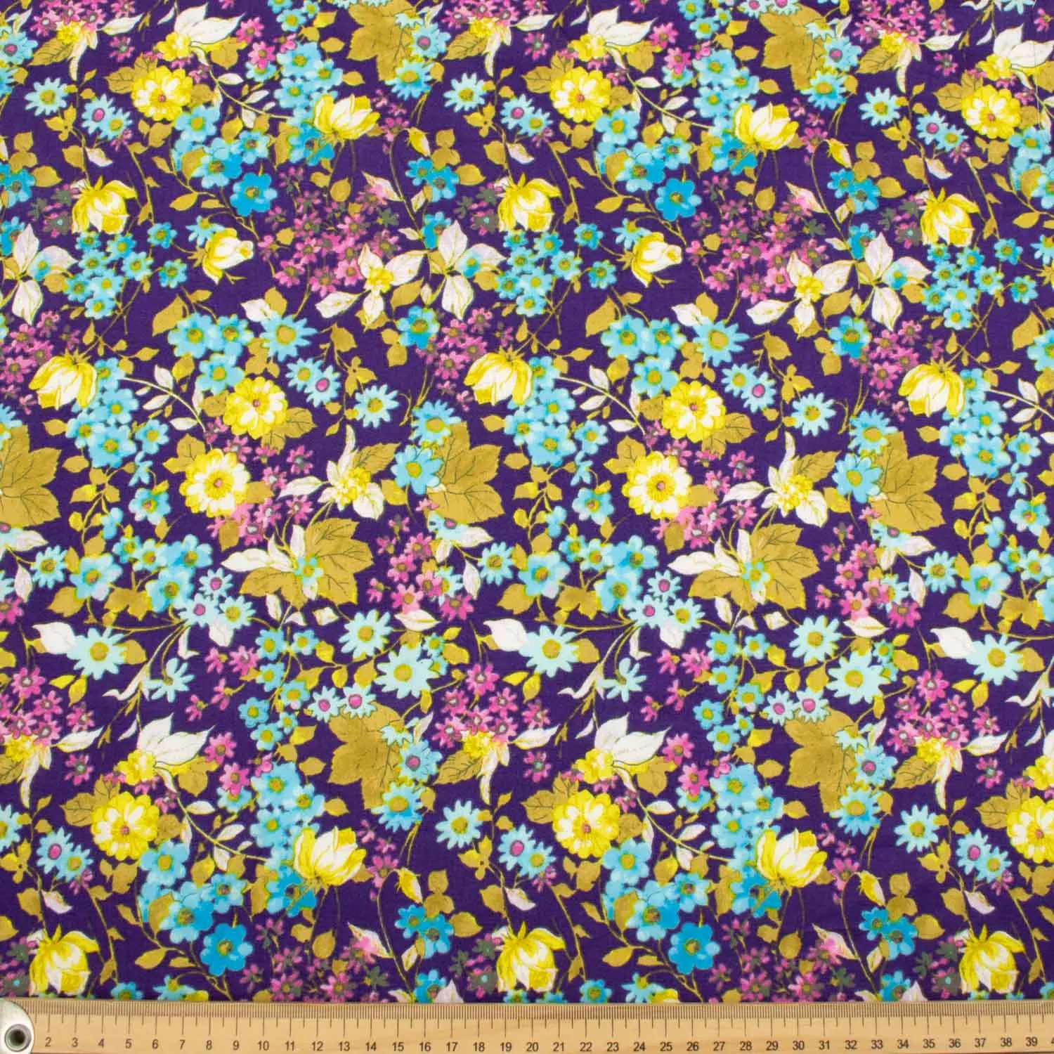 Japanese Pure Cotton Lawn Prints Design-188 Multicolour Floral Bloom on Purple