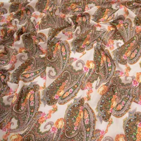 Japanese Pure Cotton Lawn Prints Design-212 Brown & Pink Paisley on Baby Pink