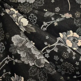 Japanese Vine Floral Soft Cotton Jacquard Black/Natural