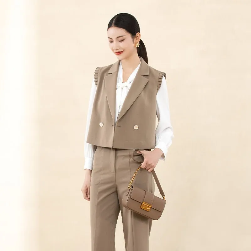 Khaki Suit Vests with Buttons