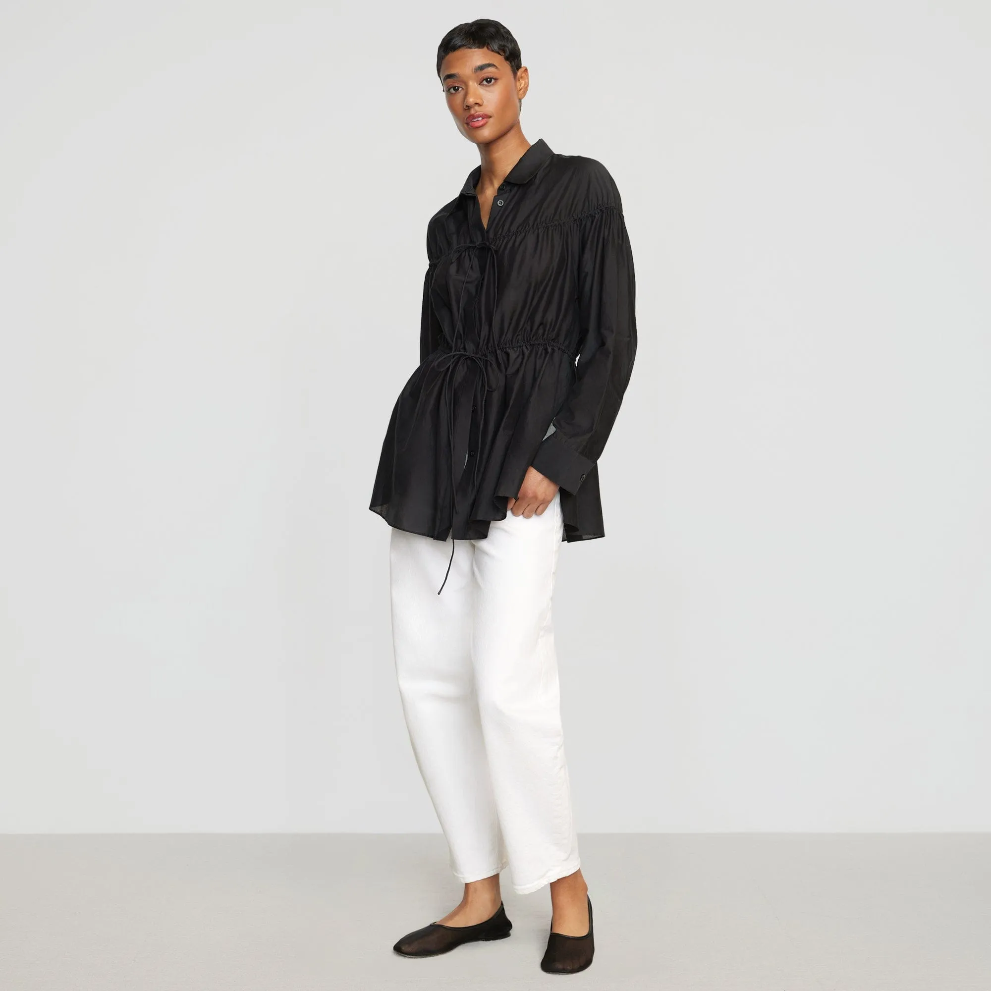 Kia Tie-Front Cotton-Silk Tunic Blouse