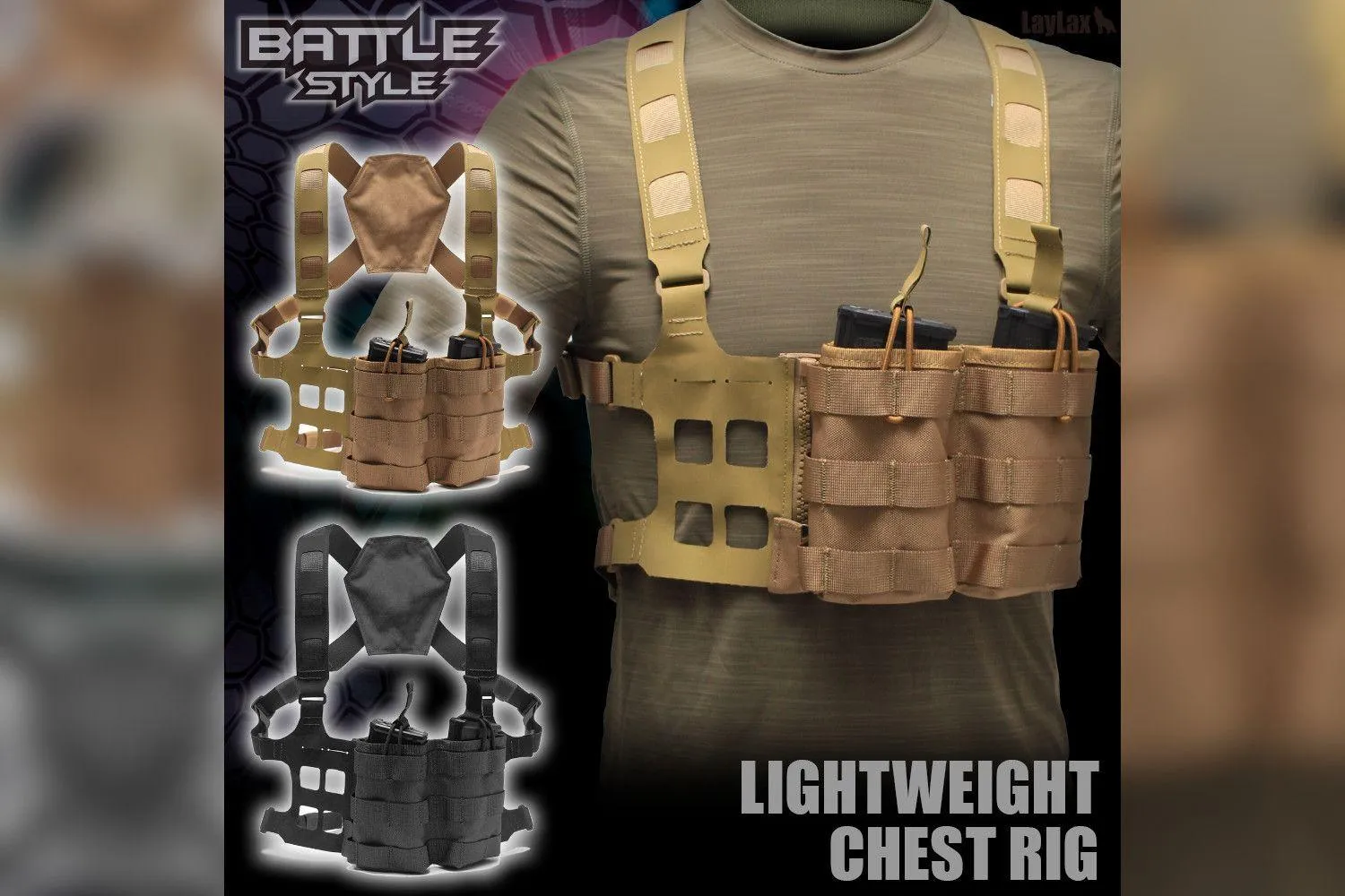 LayLax BATTLE STYLE Light Weight Chest Rig - Black