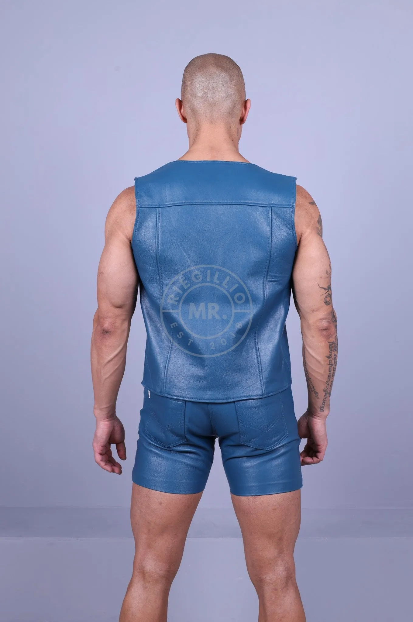 Leather Waistcoat - Jeans Blue