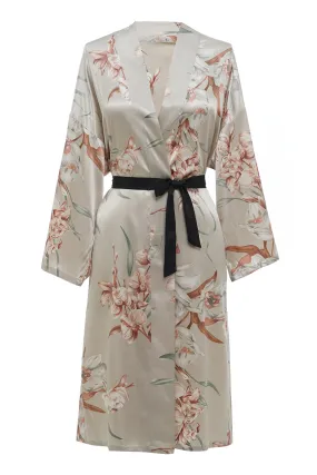 Light Grey Floral Satin Bridal Robe