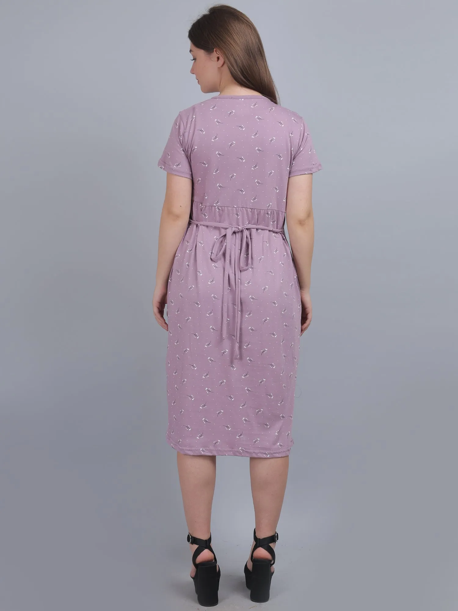 Light Purple Knitted Cotton Maternity Loungewear Dress