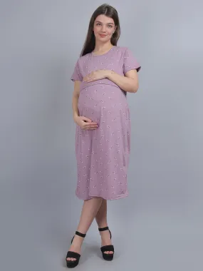 Light Purple Knitted Cotton Maternity Loungewear Dress