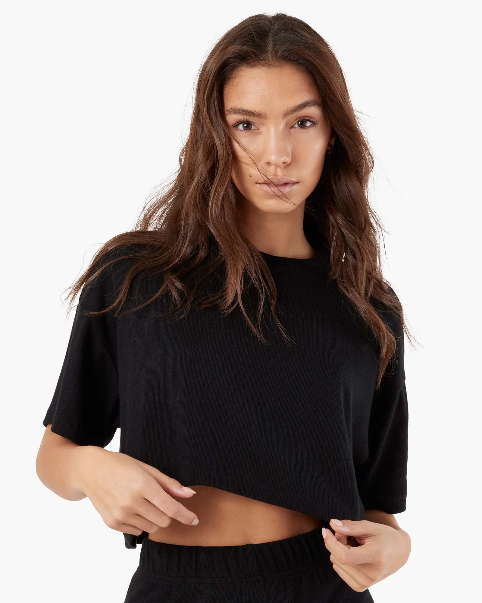 Light Rib Cropped Tee - Black