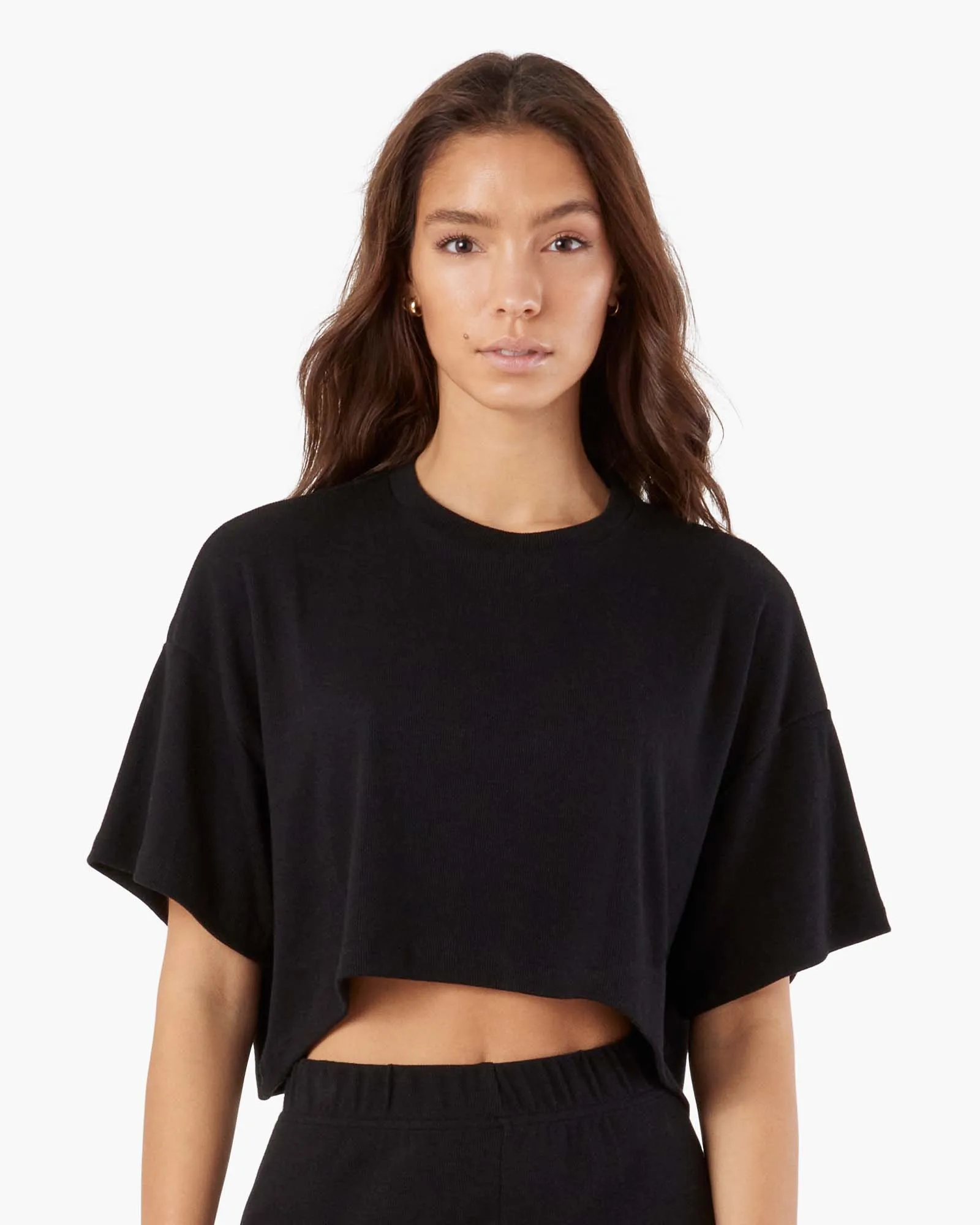 Light Rib Cropped Tee - Black