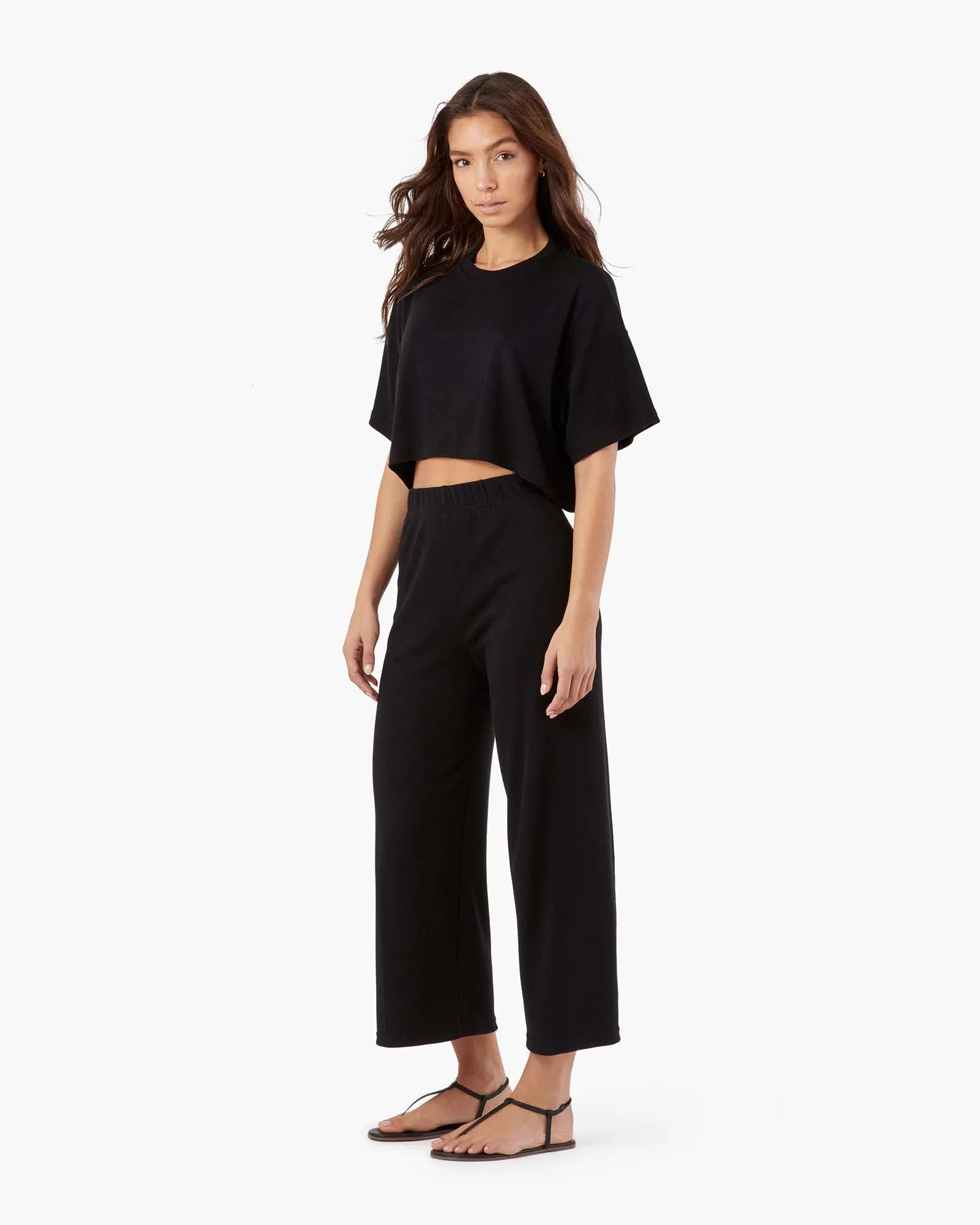 Light Rib Cropped Tee - Black