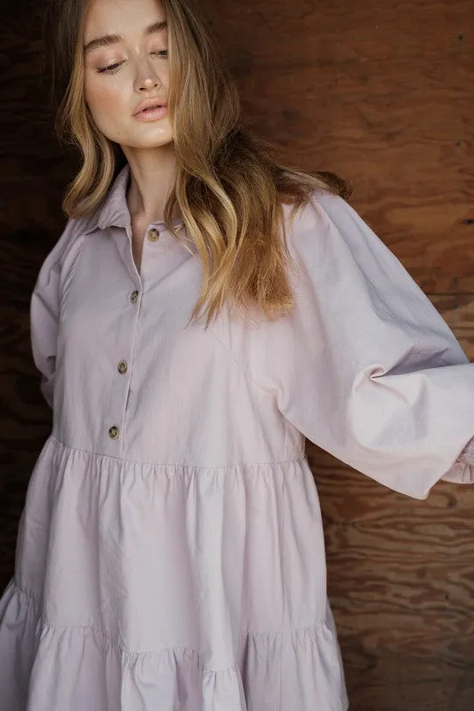 Long Sleeve Baby Doll Dress (Mauve)