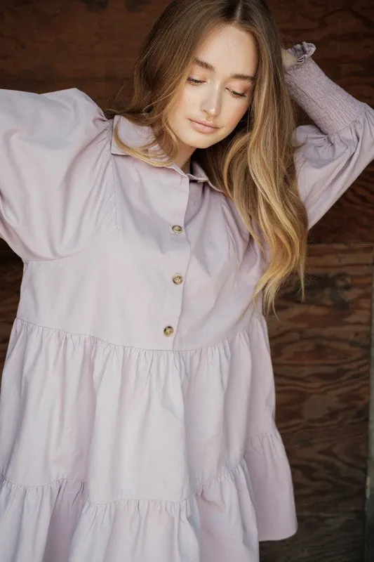 Long Sleeve Baby Doll Dress (Mauve)