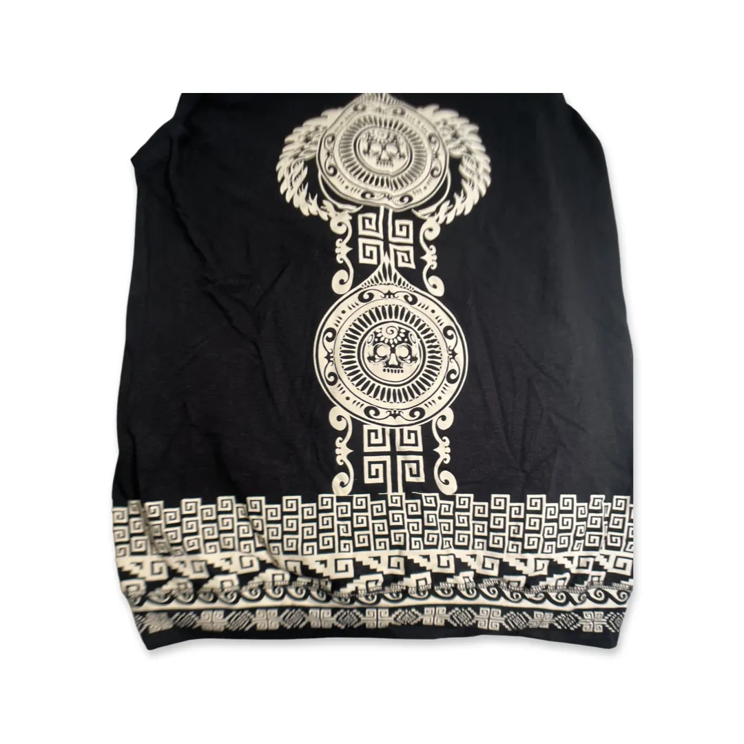 Mictlan Aztec Underworld Sleeveless Hoodie Jacket, Black