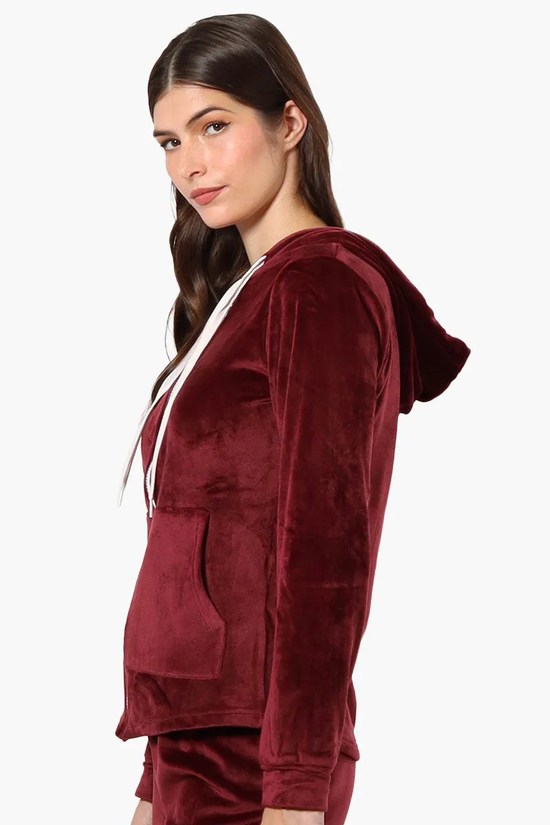 Mikk Hooded Velour Plush Pajama Top - Burgundy