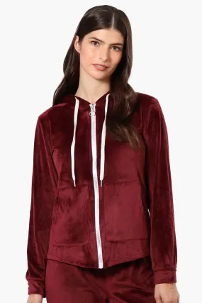 Mikk Hooded Velour Plush Pajama Top - Burgundy