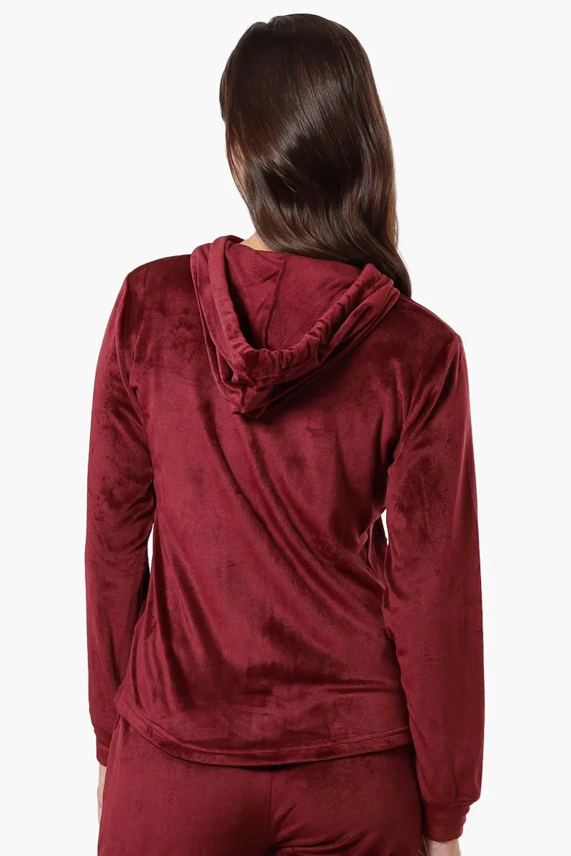 Mikk Hooded Velour Plush Pajama Top - Burgundy