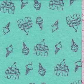 Mint Blue Ice Cream Castle Brushed French Terry Knit Fabric