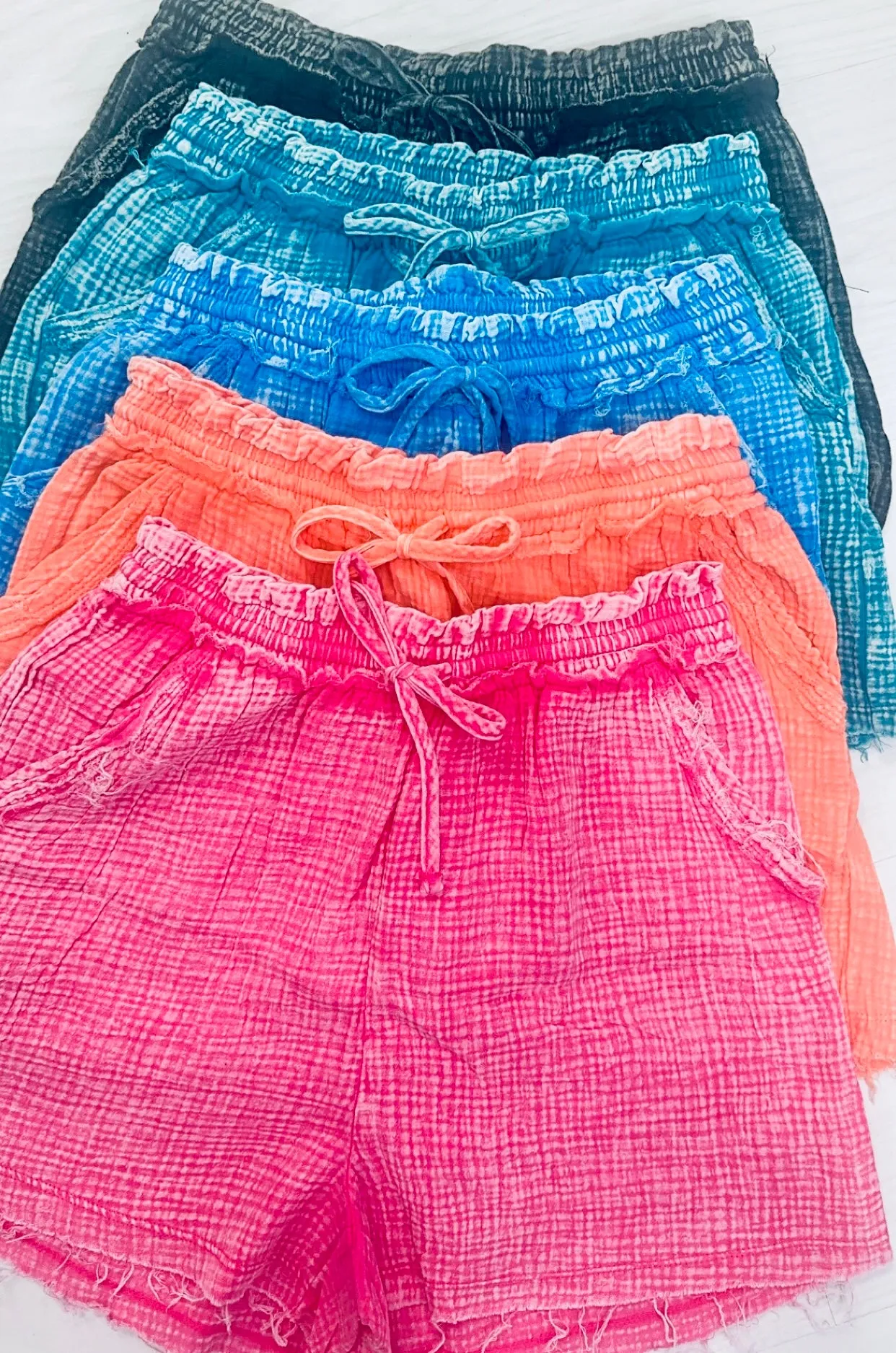 Multiple Colors - Spring Break Acid Wash Shorts