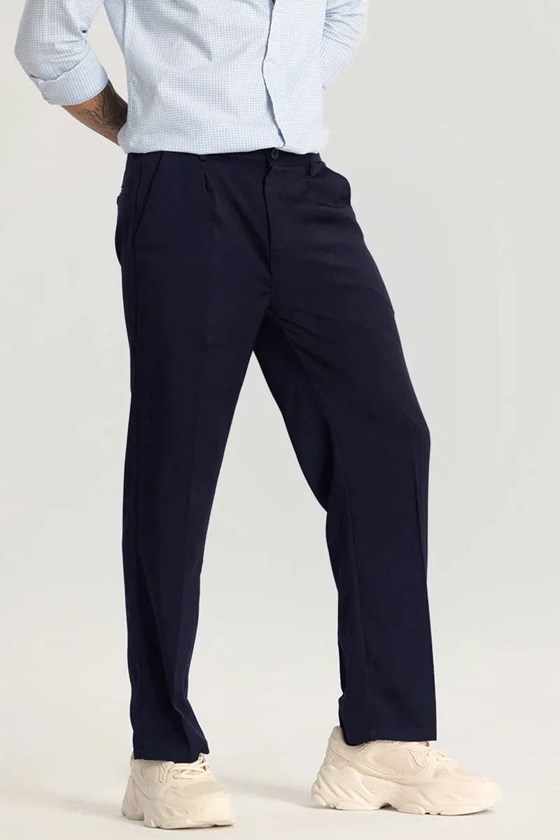 Navy Plain Relaxed Fit Trousers