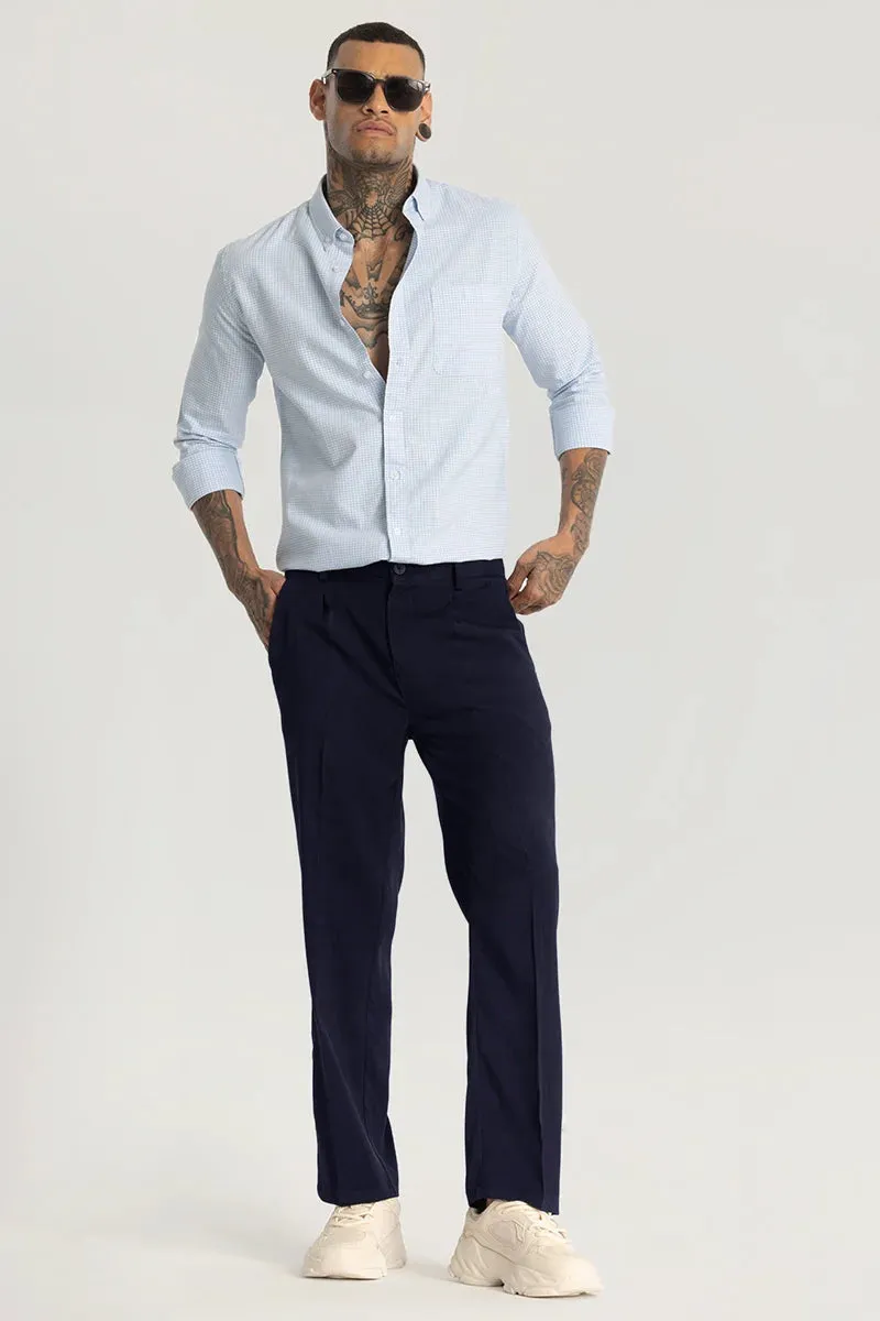 Navy Plain Relaxed Fit Trousers