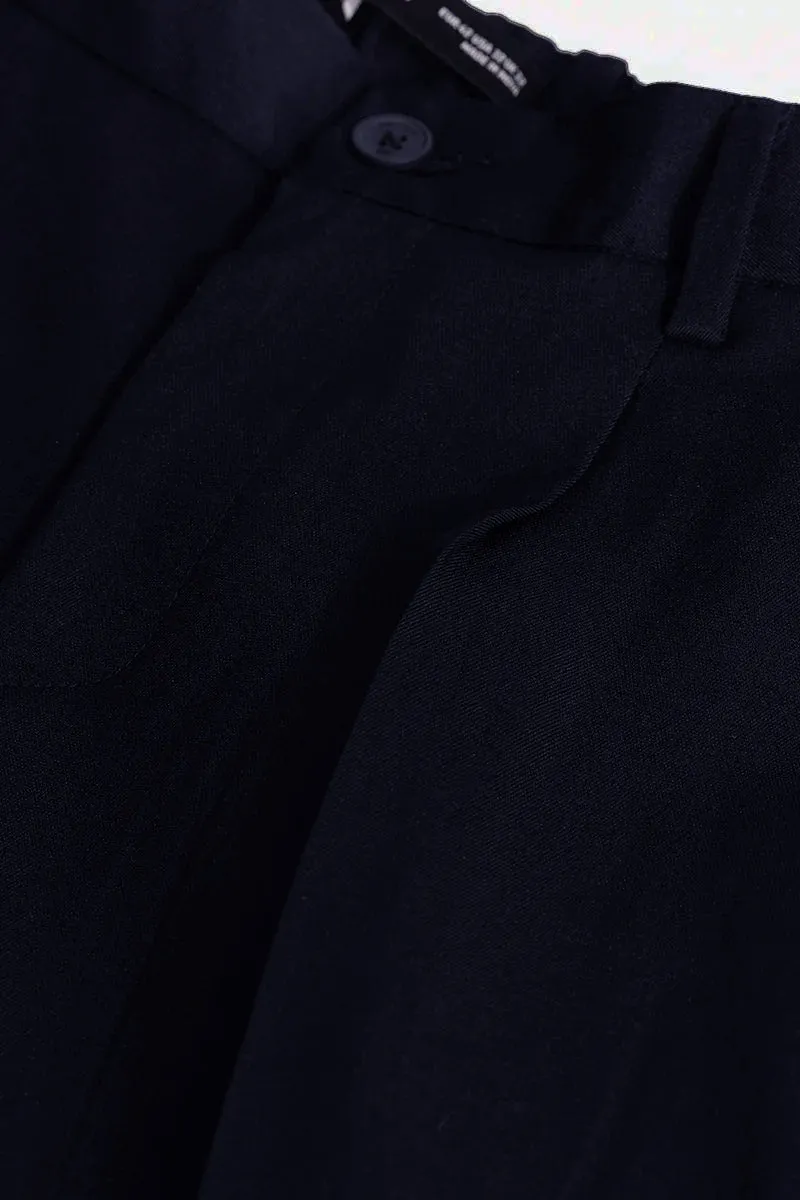 Navy Plain Relaxed Fit Trousers