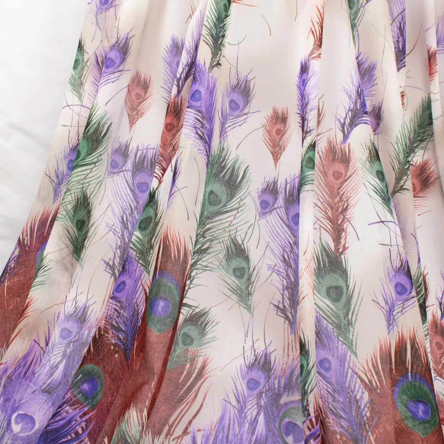 Peacock Printed Cotton Blended Voile Purple & Maroon