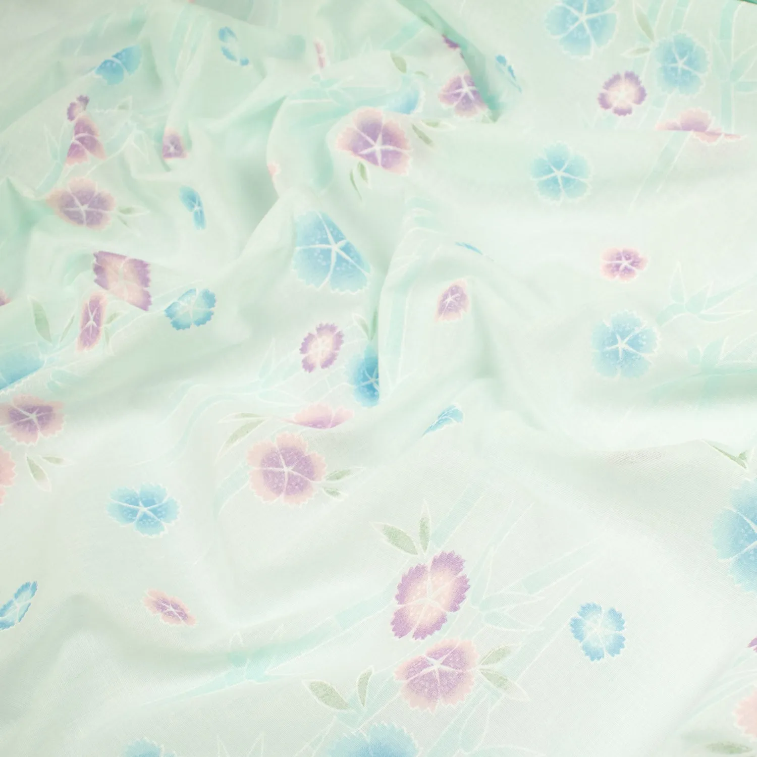 Printed Cotton Voile Design-46 Purple Flowers &  Blue Bamboo on Sky