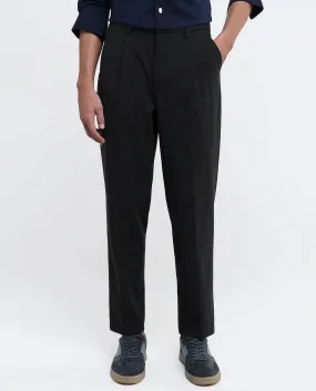 Rare Rabbit Men Tori Black Button Closure Relaxed Fit Mid-Rise Plain Trouser