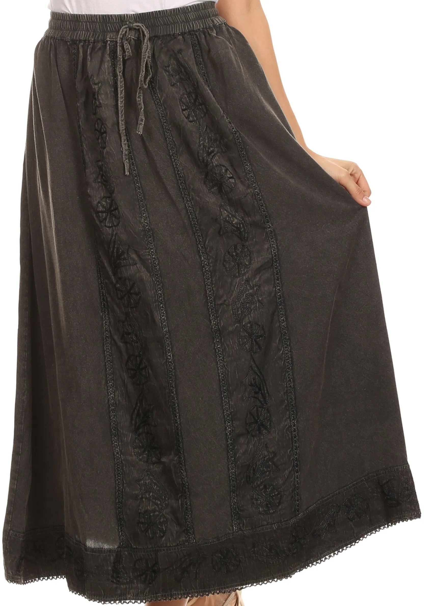 Sakkas Indra Thin Lightweight Summer Bohemian Skirt With Detailed Lace Embroidery