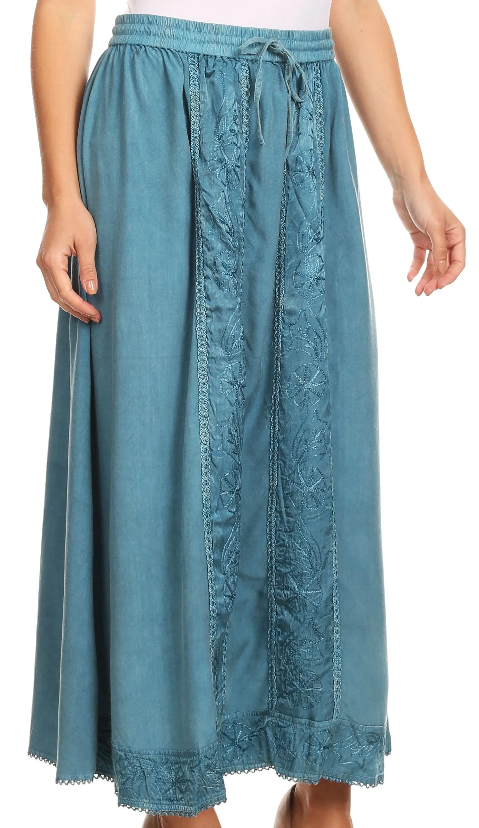 Sakkas Indra Thin Lightweight Summer Bohemian Skirt With Detailed Lace Embroidery