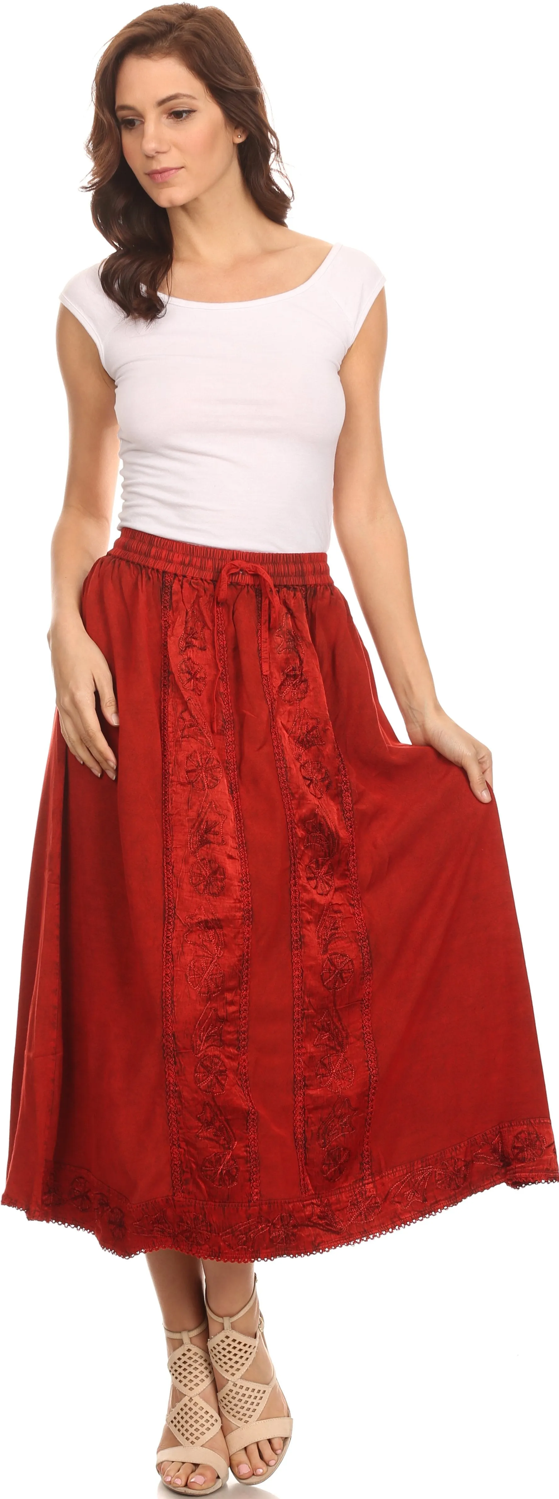 Sakkas Indra Thin Lightweight Summer Bohemian Skirt With Detailed Lace Embroidery