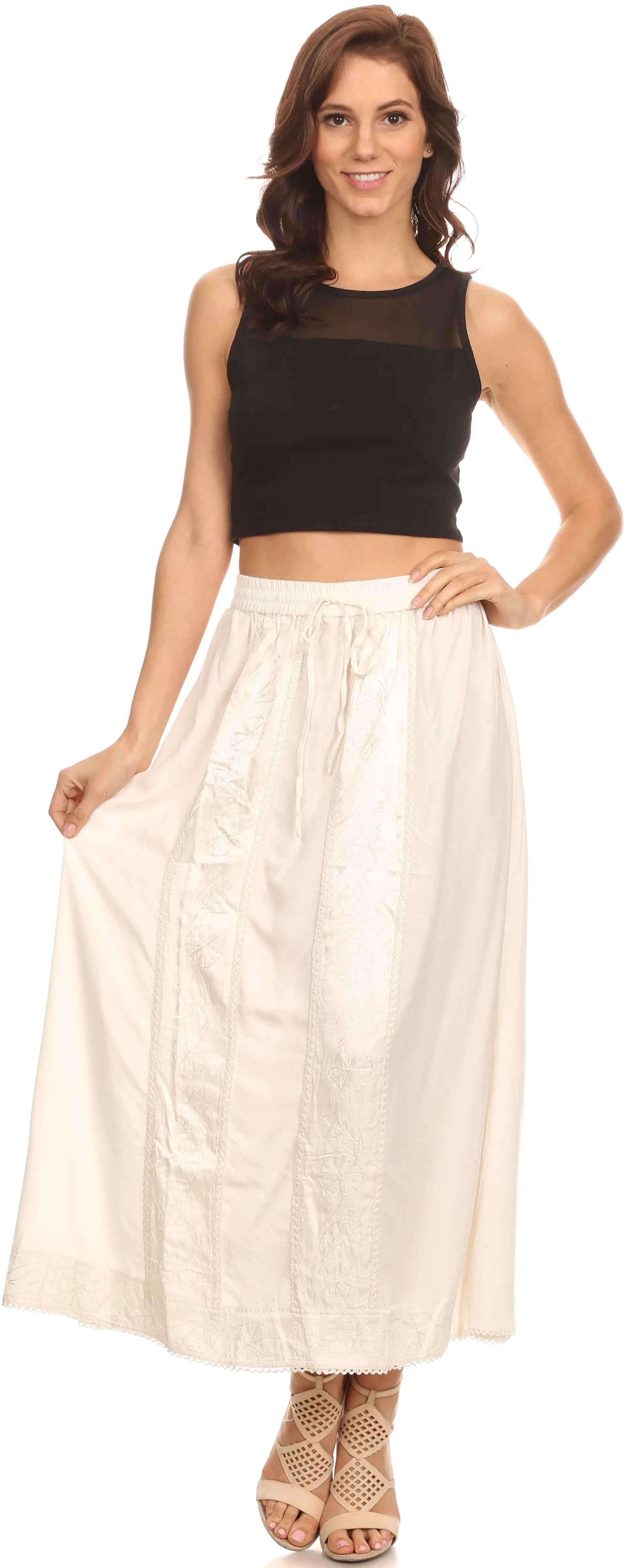 Sakkas Indra Thin Lightweight Summer Bohemian Skirt With Detailed Lace Embroidery