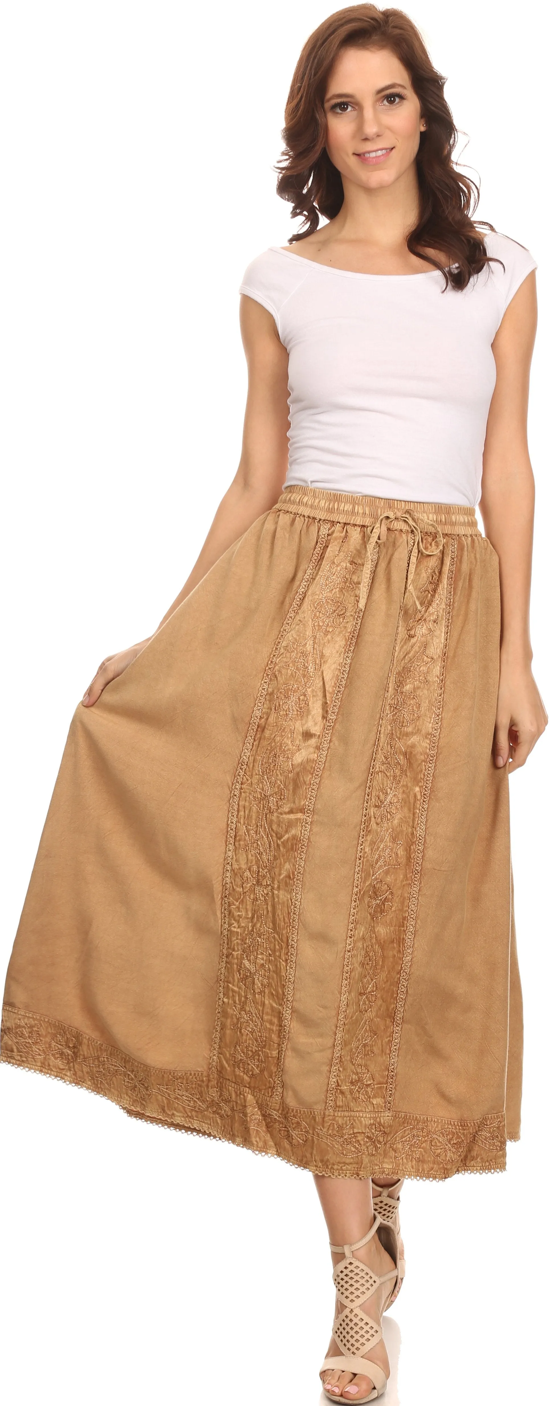 Sakkas Indra Thin Lightweight Summer Bohemian Skirt With Detailed Lace Embroidery