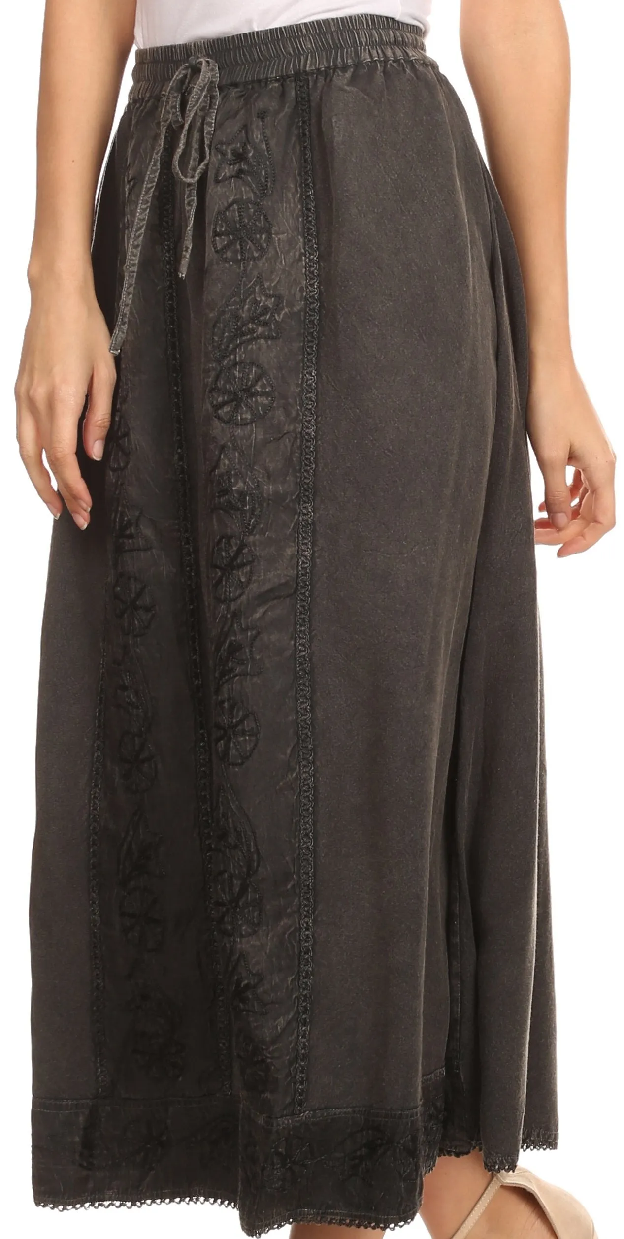 Sakkas Indra Thin Lightweight Summer Bohemian Skirt With Detailed Lace Embroidery