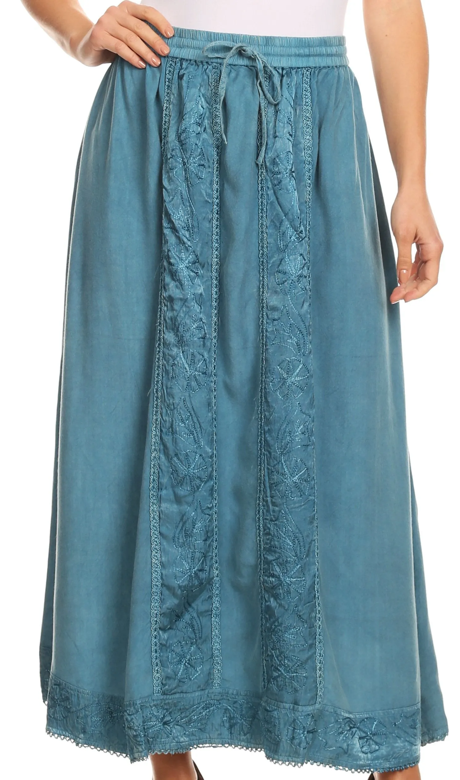 Sakkas Indra Thin Lightweight Summer Bohemian Skirt With Detailed Lace Embroidery