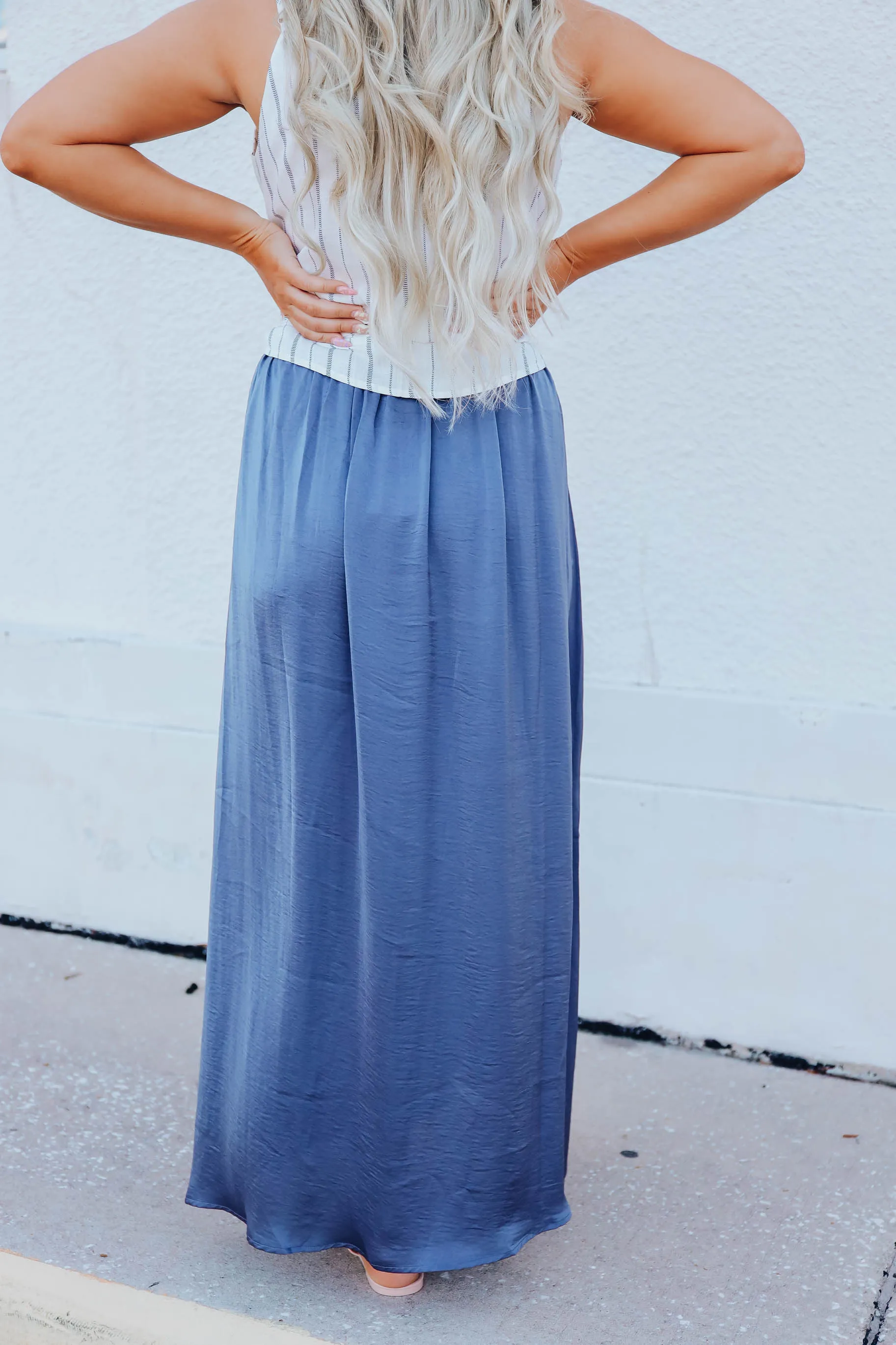 Santa Fe Satin Textured Maxi Skirt - Blue