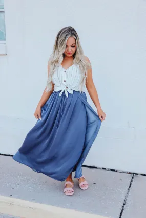 Santa Fe Satin Textured Maxi Skirt - Blue