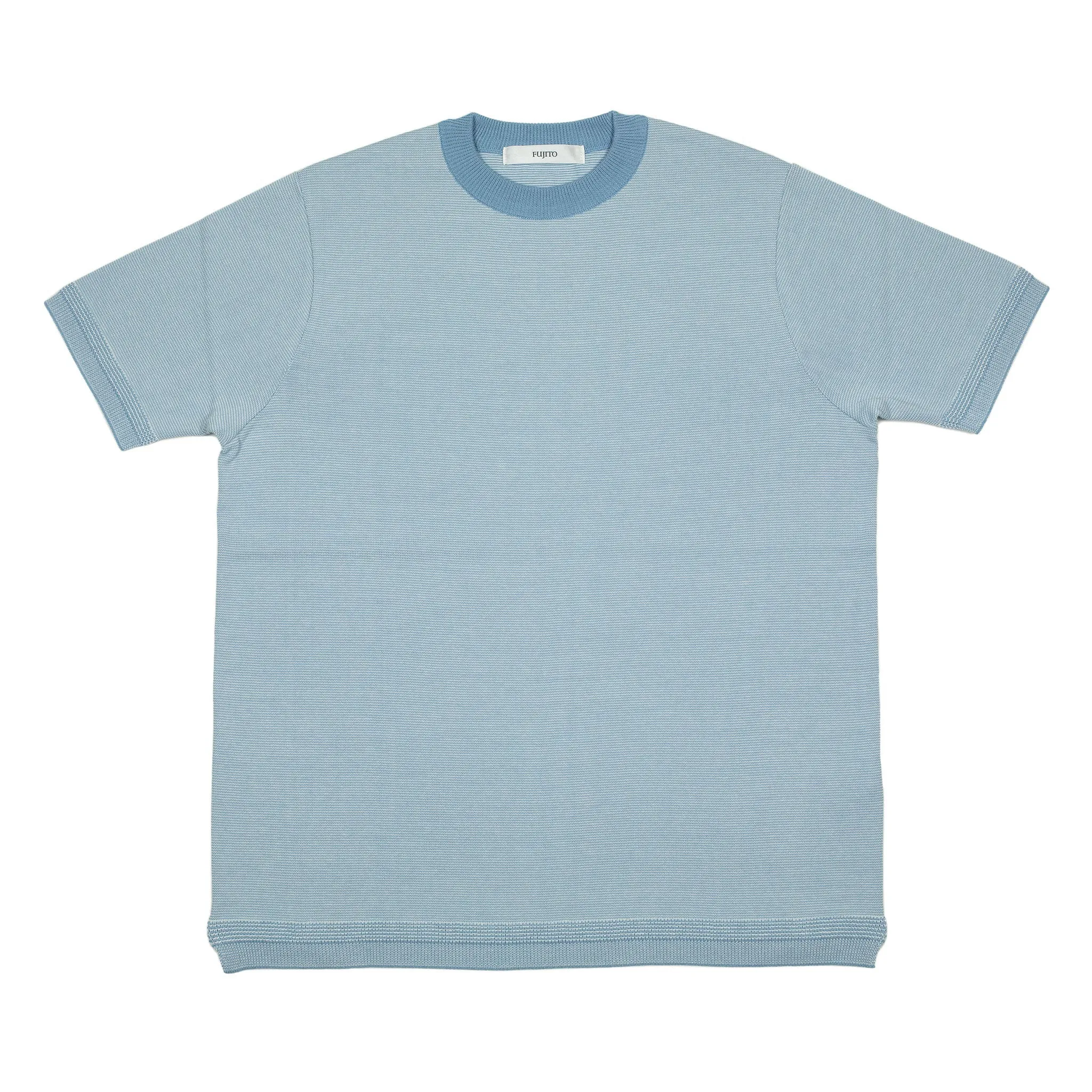 Short sleeve knit t-shirt in striped blue and white cotton