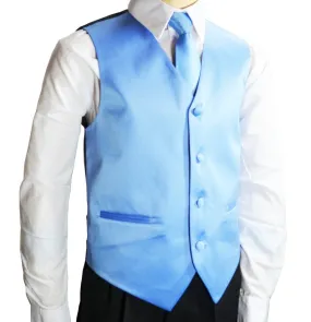 Solid Light Blue Boys Tuxedo Vest and Necktie Set