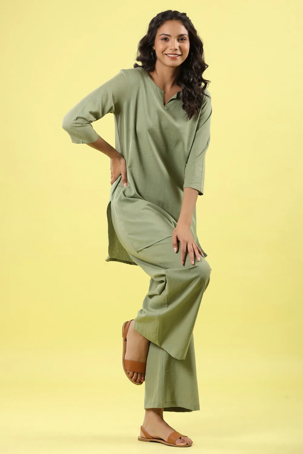 Solid Light Green Pallazo Palazzo Loungewear Set