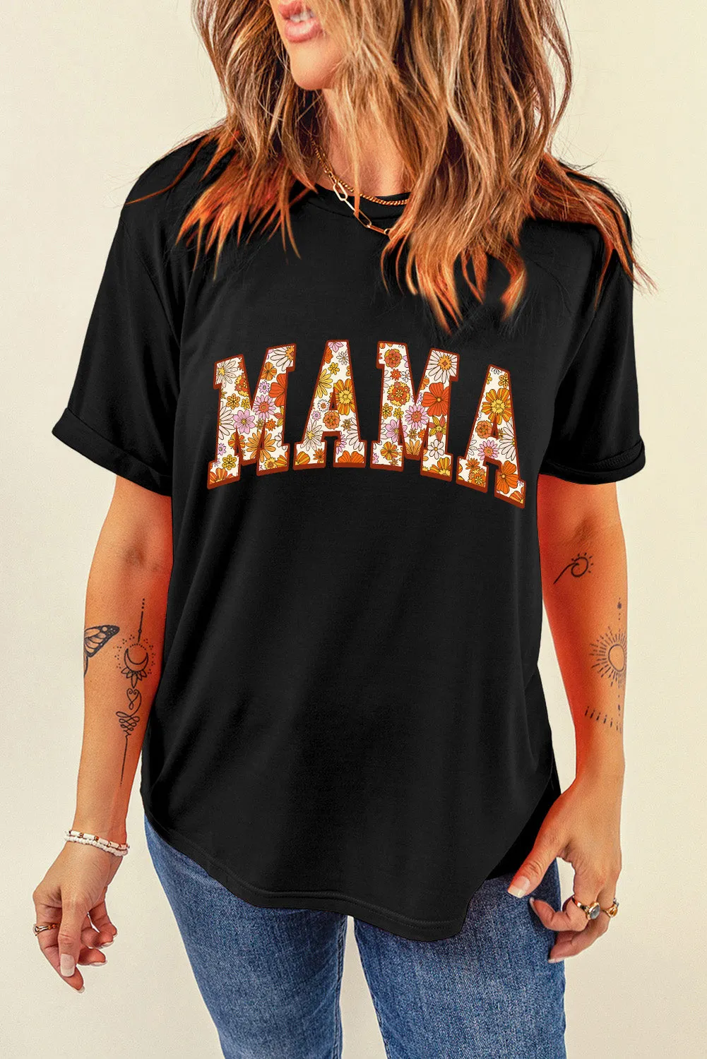 Sunny Flower MAMA Letter Graphic Tee